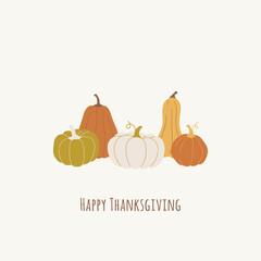 Trendy hand drawn design with pumpkins for postcards, invitation, brochures. Happy Thanksgiving illustration with pumpkins set. Vector design. - 452295362
