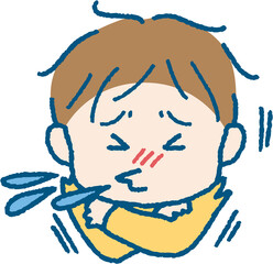 くしゃみをする男の子のイラスト