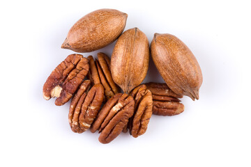 Few pecan nuts isolated on white
