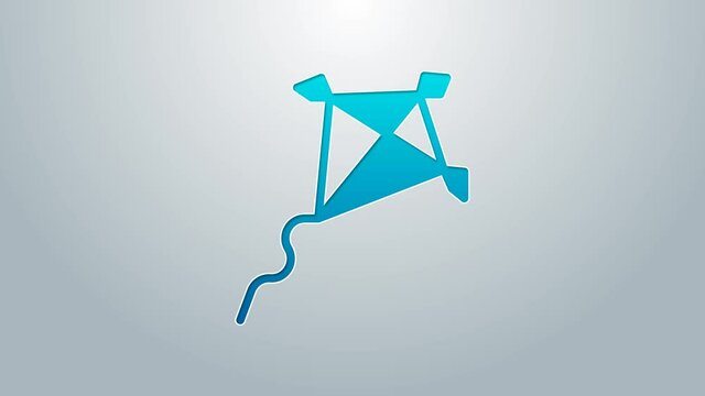 Blue line Kite icon isolated on grey background. 4K Video motion graphic animation