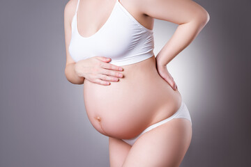 Pregnant woman with back pain, labor pains, risk of premature birth