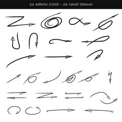 set of arrow icons. different black hand drawn arrows. stock vector