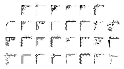 Set Hand Draw Of Corners Different Shapes Flower Decoration Vector Design Doodle Sketch Style For Wedding And Banner