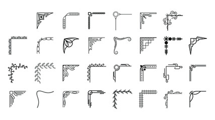 Set Hand Draw Of Corners Different Shapes Flower Decoration Vector Design Doodle Sketch Style For Wedding And Banner