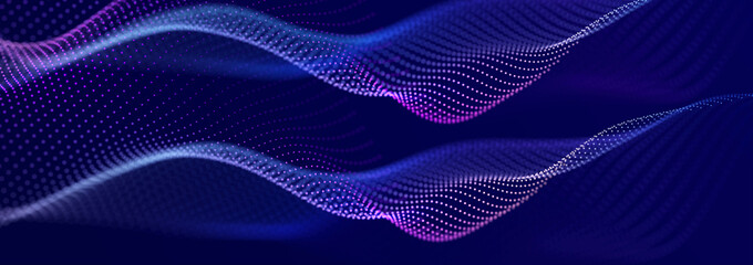 Beautiful curved wave on a dark background. Digital technology background. Concept of network. 3D