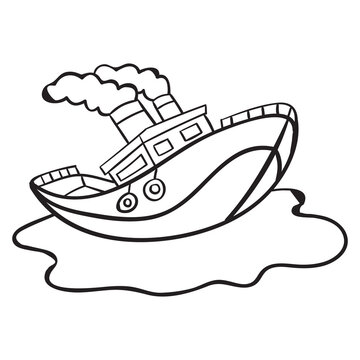 A ship is sailing at sea Coloring book for kids Vector illustration