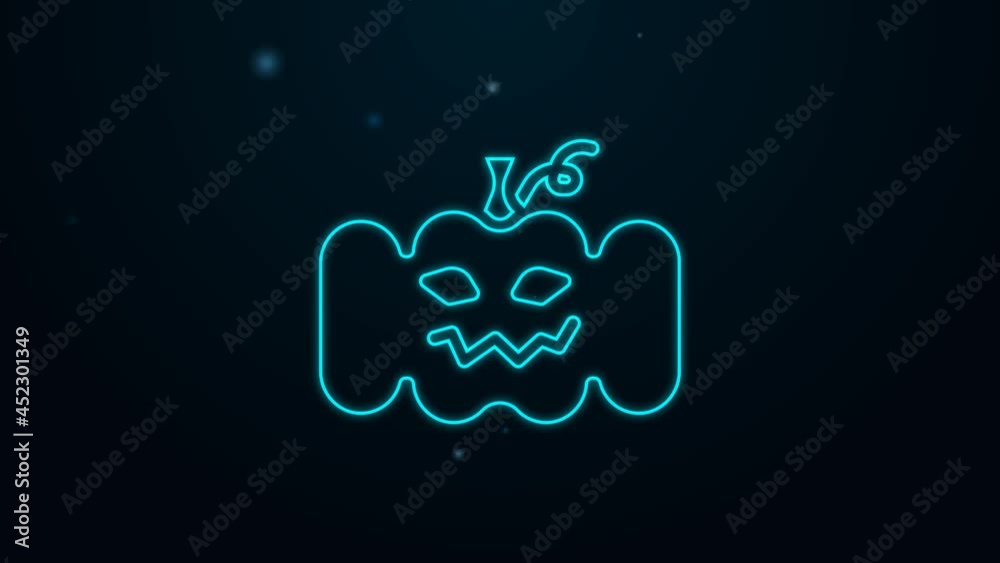 Sticker Glowing neon line Pumpkin icon isolated on black background. Happy Halloween party. 4K Video motion graphic animation