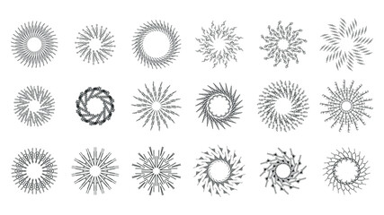 Obraz premium Set Abstract Collection Starburst Sunburst Sunset Black Line Doodle Design Elements Bursting Rays Sunrise Light Radiant Spark Vector Design Style
