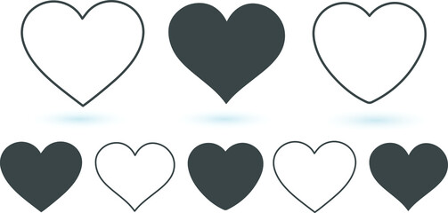 Collection of 8 hearts, large and small, on a white background