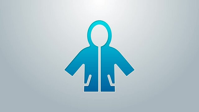 Blue line Raincoat icon isolated on grey background. 4K Video motion graphic animation