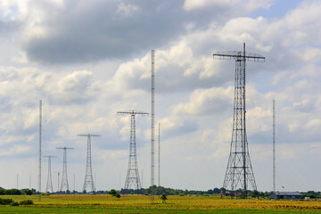 Huge antennas at Grimeton radio station for the longwave transatlantic wireless telegraphy, built...