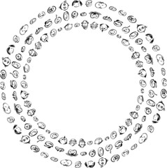 Vector round border from various human doodle faces