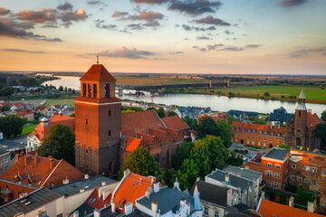 Beautiful landscape of Tczew by the Vistula River at sunset. Poland