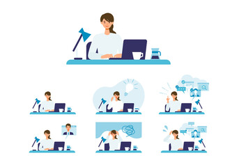 Obraz na płótnie Canvas Telecommuting concept. Vector illustration of people having communication via telecommuting system.