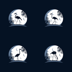 Flamingo In The Moon Logo Vector Template