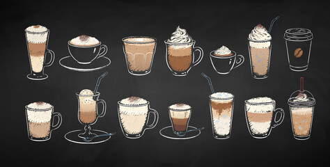 Chalk drawn dessert coffee drinks - obrazy, fototapety, plakaty