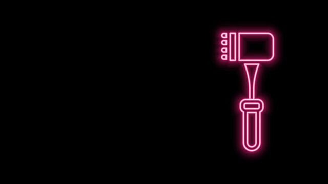 Glowing neon line Kitchen hammer icon isolated on black background. Meat hammer. 4K Video motion graphic animation