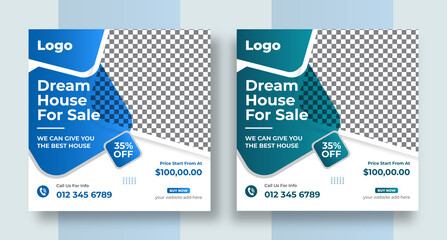 Real estate social media post house property Instagram post, or square web banner design
