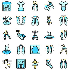 Ballet school icons set. Outline set of ballet school vector icons thin line color flat on white