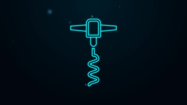 Glowing neon line Wine corkscrew icon isolated on black background. 4K Video motion graphic animation