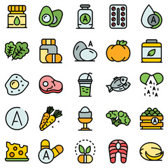 Vitamin a icons set. Outline set of vitamin a vector icons thin line color flat on white