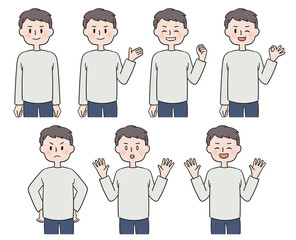 私服姿の男性のポーズセット