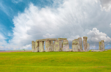 Panoramic view of Stonehenge at cloudy sky - United Kingdom