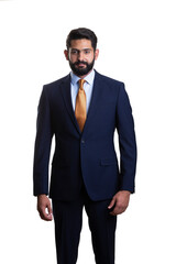 A young man wearing suit on a white background