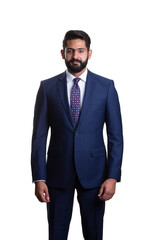 A young man wearing suit on a white background