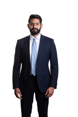 A young man wearing suit on a white background