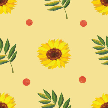 vector graphic seamless pattern with sunflower and rowan 1