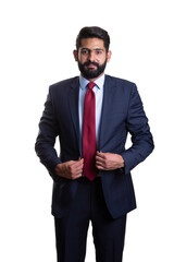 A young man wearing suit on a white background