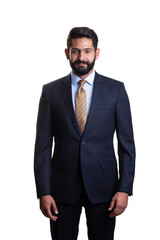 A young man wearing suit on a white background