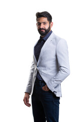Fototapeta premium A young man wearing suit on a white background