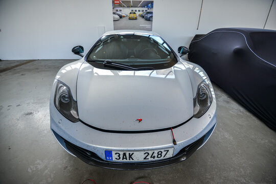 Nurburg, Germany - August 20, 2015. Garage of racing rental training sports cars. Road to race track Nurburgring - Ring tack