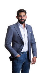 Fototapeta premium A young man wearing suit on a white background