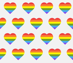 Seamless pattern with rainbow hearts. Heart shape in lgbtq flag on white background. Love is love concept. Vector illustration