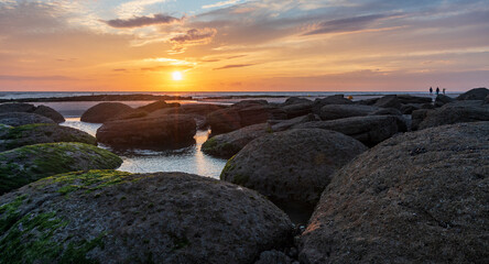 Plage d'Ambleteuse au couher du soleil
