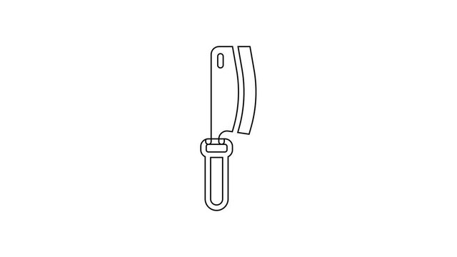 Black line Meat chopper icon isolated on white background. Kitchen knife for meat. Butcher knife. 4K Video motion graphic animation
