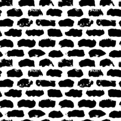 Ink brush stains vector seamless pattern. Sky and cloud motif ornament. Horizontal dashed lines. Dirty black paint decorative texture. Grungy brushstrokes. Creative wallpaper, textile print design