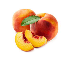 Sweet peach with leaves