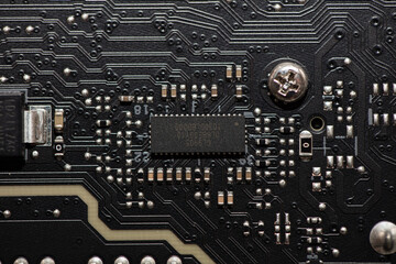Closeup of fragments of motherboard