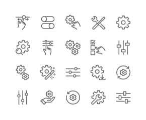Simple Set of Setup and Settings Related Vector Line Icons. Contains such Icons as Installation Wizard, Download, Restore Options and more. Editable Stroke. 48x48 Pixel Perfect. - obrazy, fototapety, plakaty