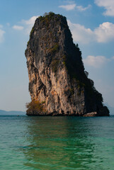 sea, island, rock, sky, water, beach, ocean, nature, landscape, thailand, coast, travel, summer, cliff, mountain, bay, tropical, blue, rocks, view, tourism, cloud, krabi, sun, stone