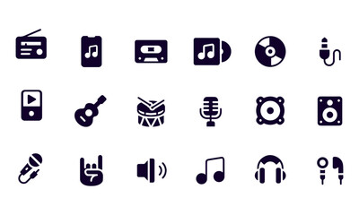  Audio and Music Flat Icons Set