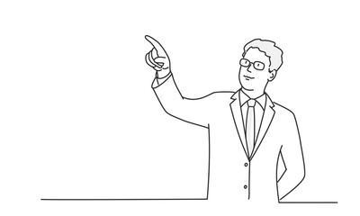 Portrait of a businessman with glasses pointing his finger away.