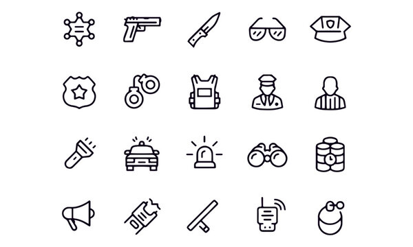  Police Thin Line Icon Set Editable Stroke Vector Design 