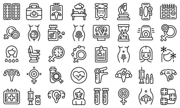 Menopause icons set outline vector. Female fertility. Age cycle