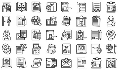 Disclaimer icons set outline vector. Defence waiver. House justice - obrazy, fototapety, plakaty