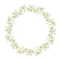 Obraz na płótnie Canvas Round floral frame with flowers and leaves in vintage style on white background
